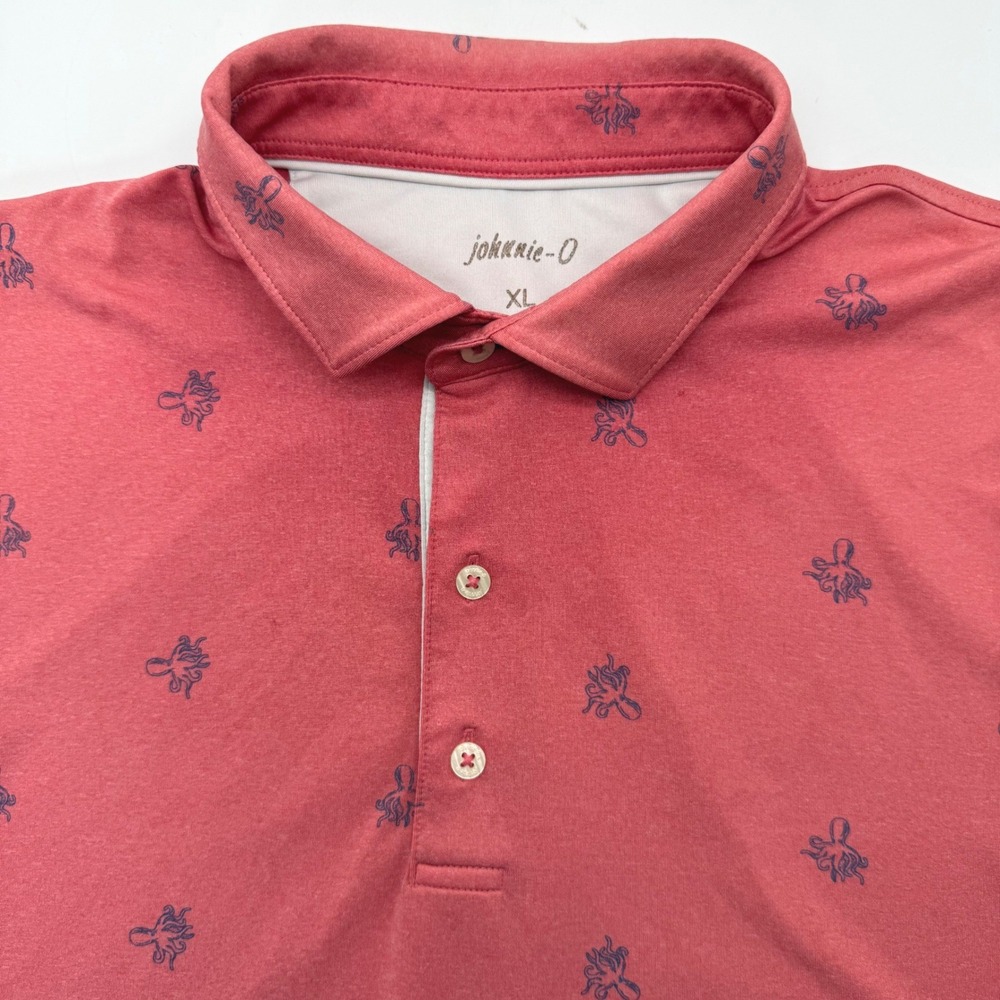 johnnie-O Polo Mens XL Coral Red Octopus Print Wigwam‎ 1929 Performance Stretch